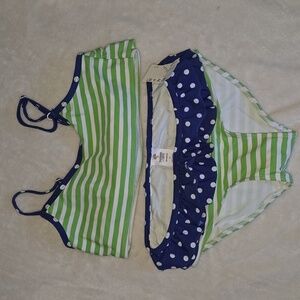 Tucker + Tate Green Striped and Blue Polka Dot Bikini Set